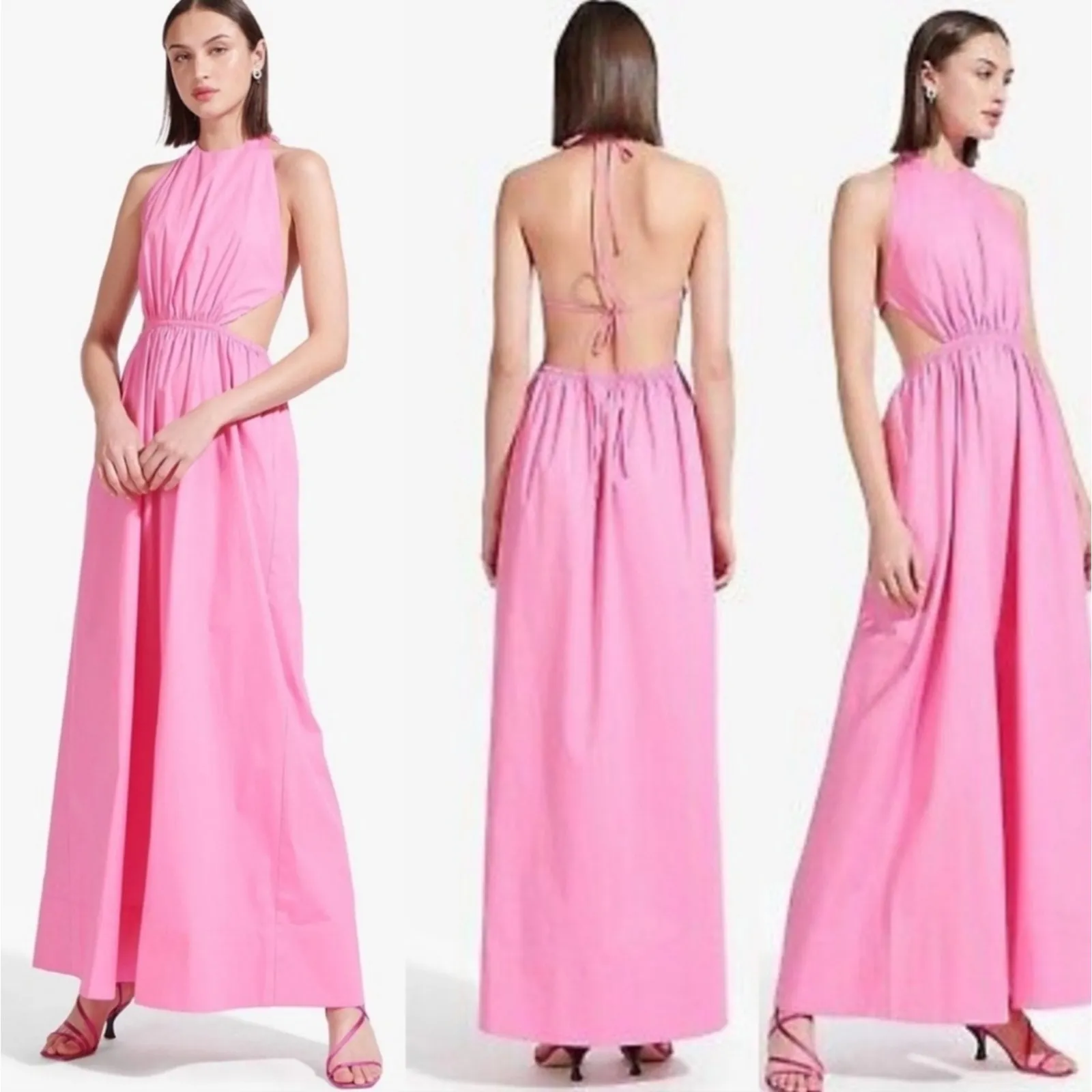 Staud‎ Apfel Pink Halter Open Back Maxi Dress - Tie Back Halter Dress Size XS - Image 3