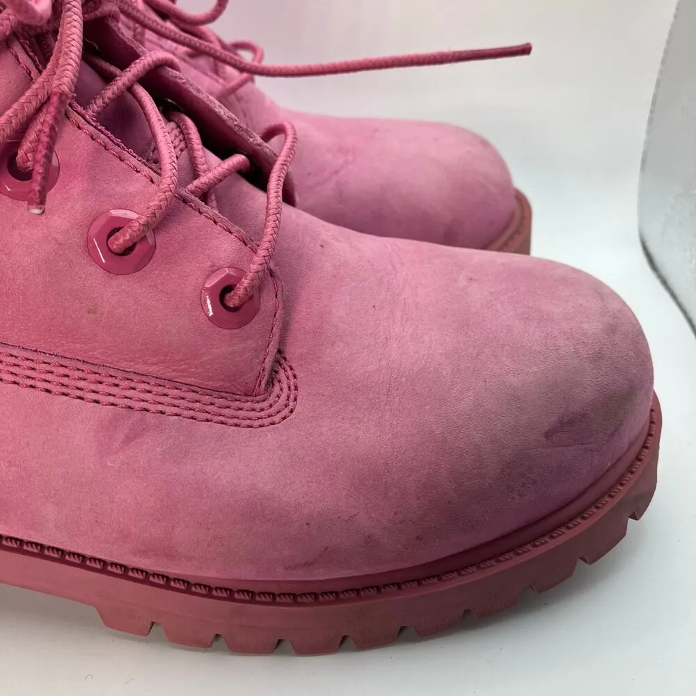 Timberland Women’s Pink Nubuck Boots Size 5.5 Waterproof Lace-Up Leather - Image 4