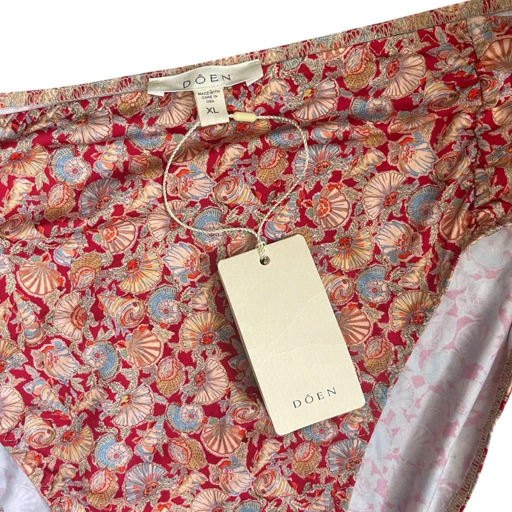 DOEN NWT Sea High Waist Bikini Bottom Women’s Size XL Seashell Print Swim Red - Image 9