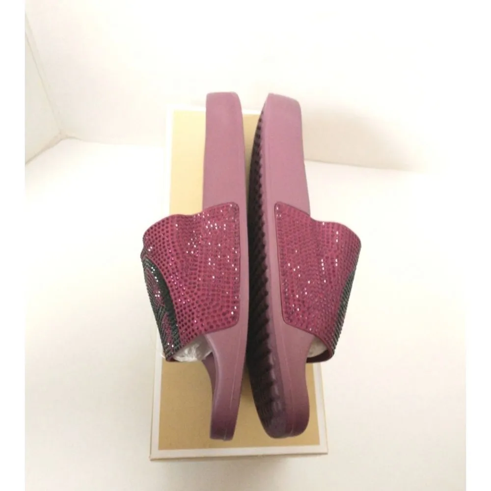 New! MICHAEL KORS Studded MK Logo Gilmore Slide Sandals Shoes Dark Berry - Image 6