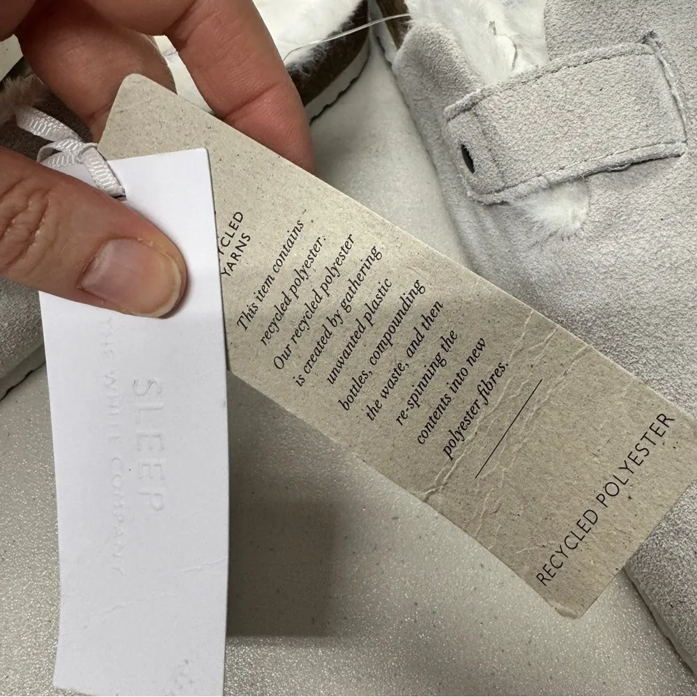 The White Company Grey Suede Corkbed Mule Sandals Womens 9/10 M Sherling Lined Gray - Image 9