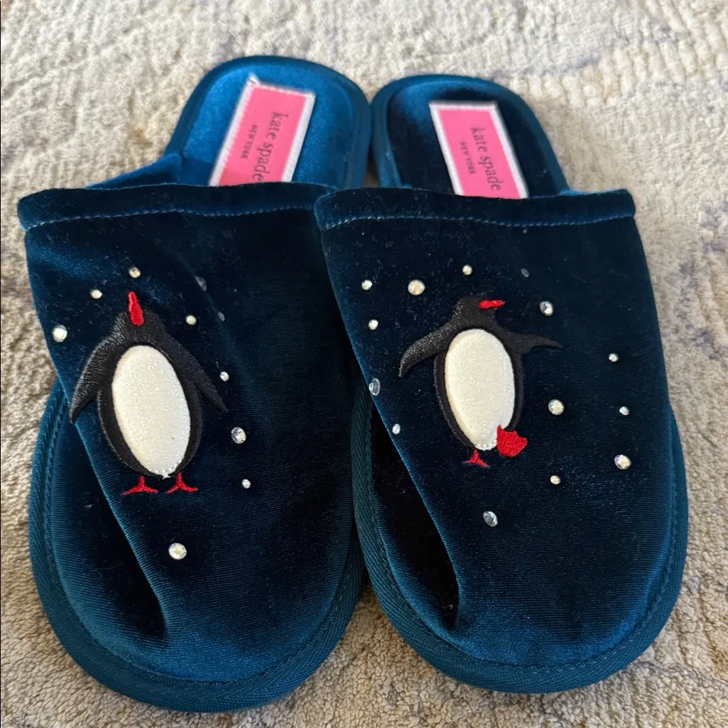 Kate Spade Jolie Teal Penguin Embroidered with blings Slippers/mule/clog 9B NWOT - Image 4
