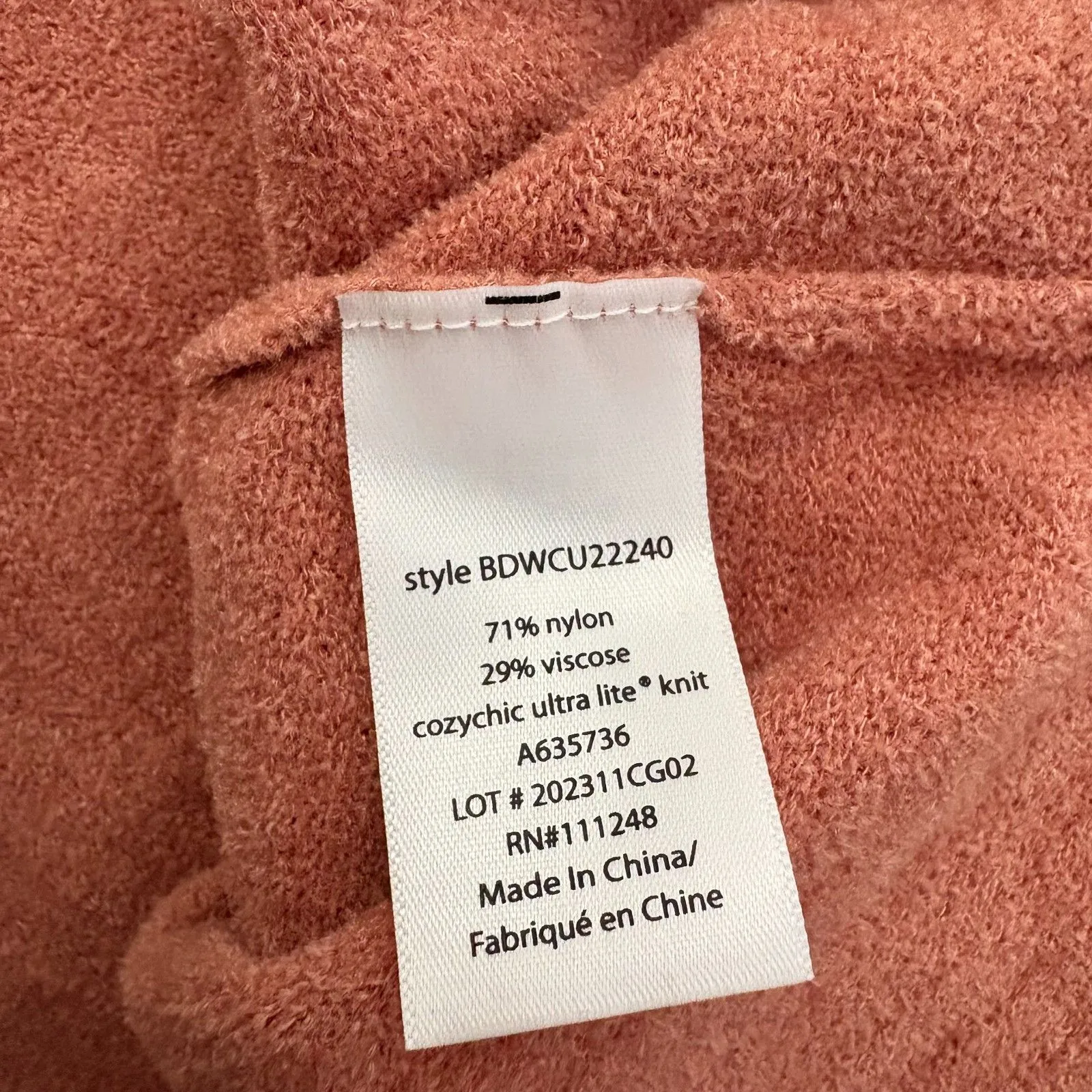 Barefoot Dreams CozyChic Ultra Lite Notch V-Neck Tunic Top Peach Pink Size Small - Image 4