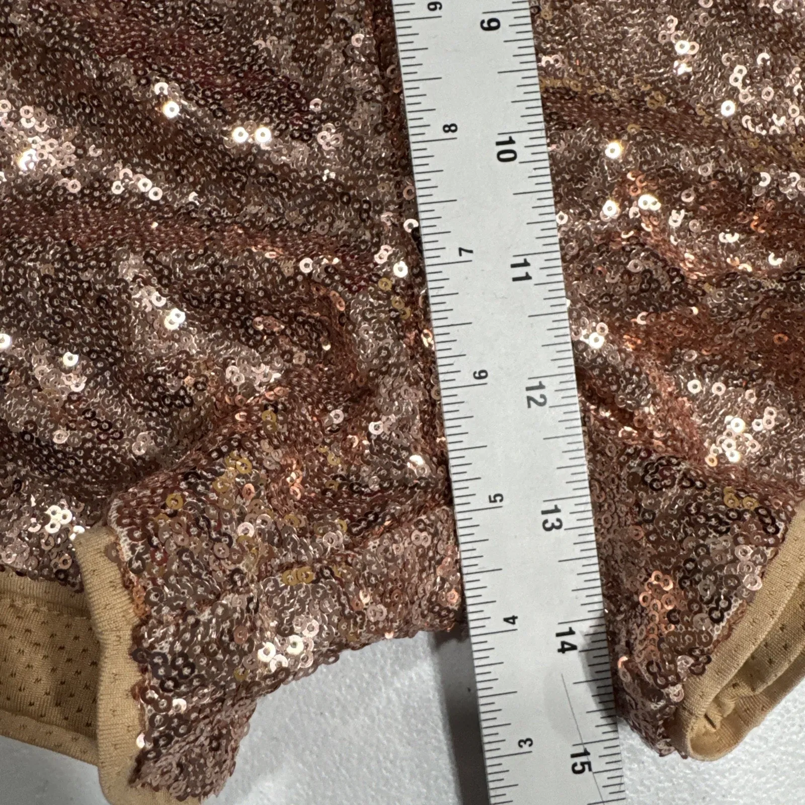 Womens Rose Gold Sequined Shorts Small Pull On Tassels Drawstring Lined Pockets - Image 7