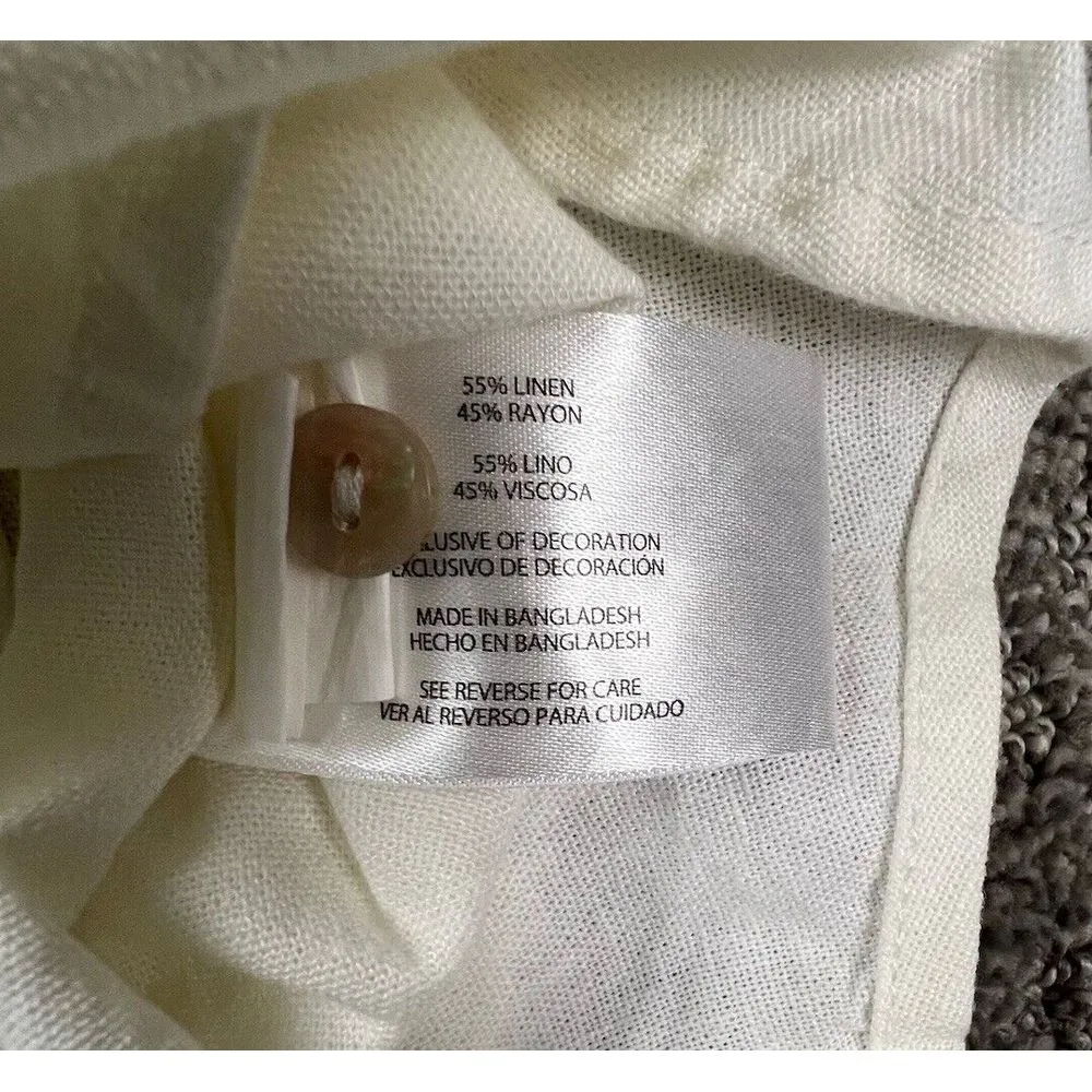 Orvis Womens Shirt Med Cream Linen Blend Roll Tab Sleeve Button Up Casual Shirt‎ - Image 4