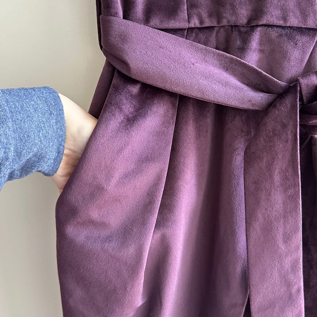 Closet London Kimono Sleeve Velvet Midi Dress with Wrap Tie, Plum, Size 4 Purple - Image 9