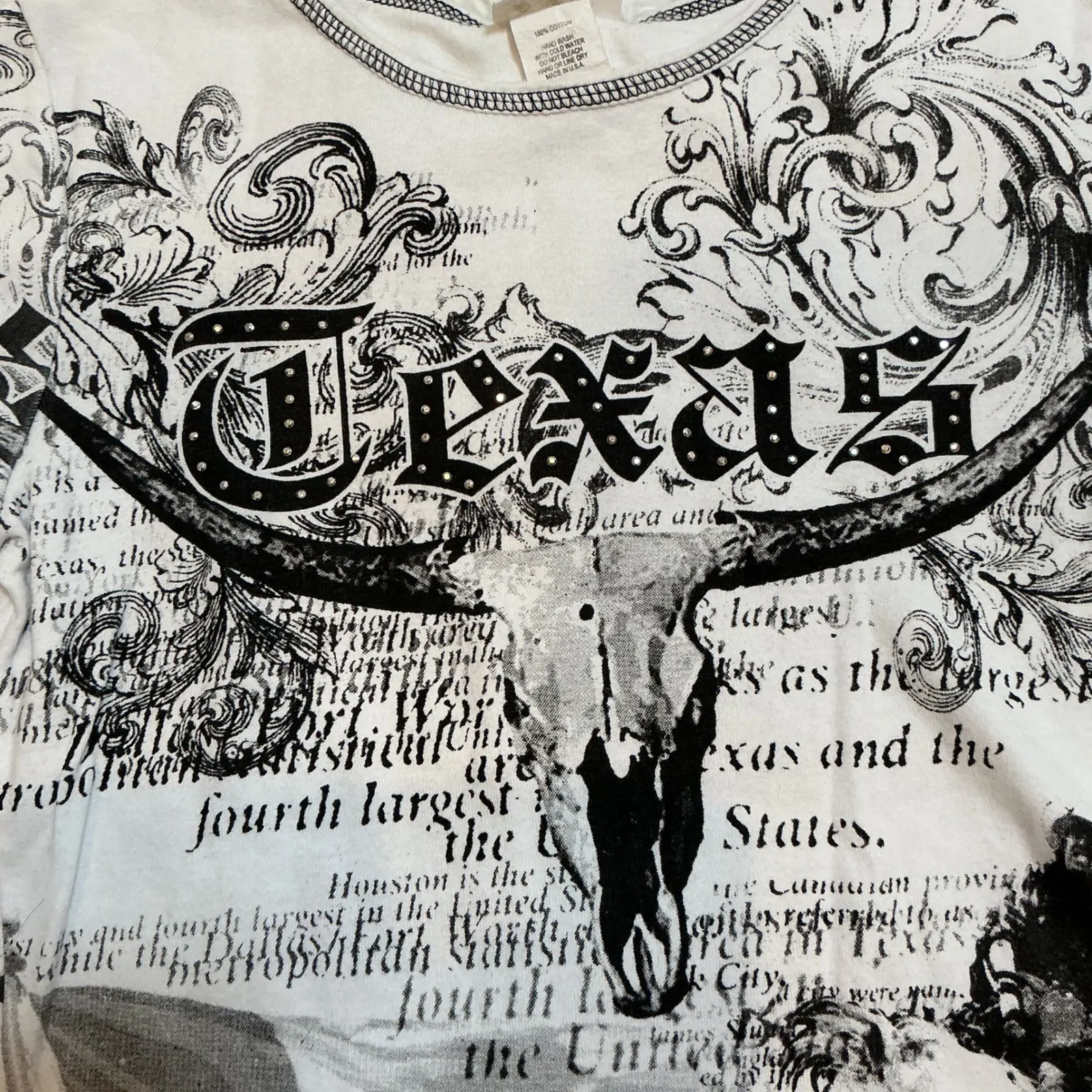 Big Bang Texas Graphic Tee Western Skull Cowboy Y2K Grunge Top – Women's White - Image 2