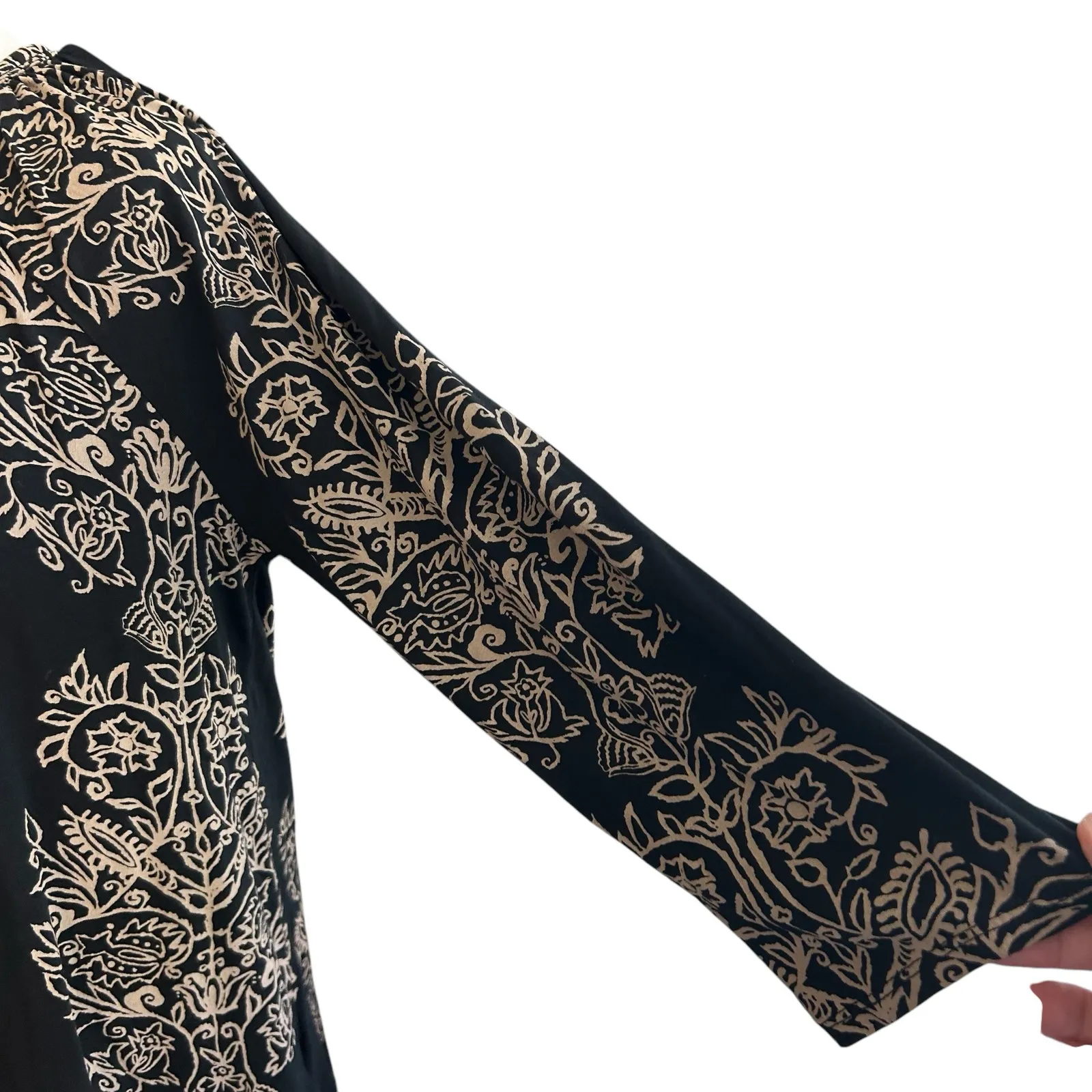 Lucky Brand Women 3/4 Sleeve Floral Top Size 1X Black Keyhole Neck Boho Aztec - Image 6