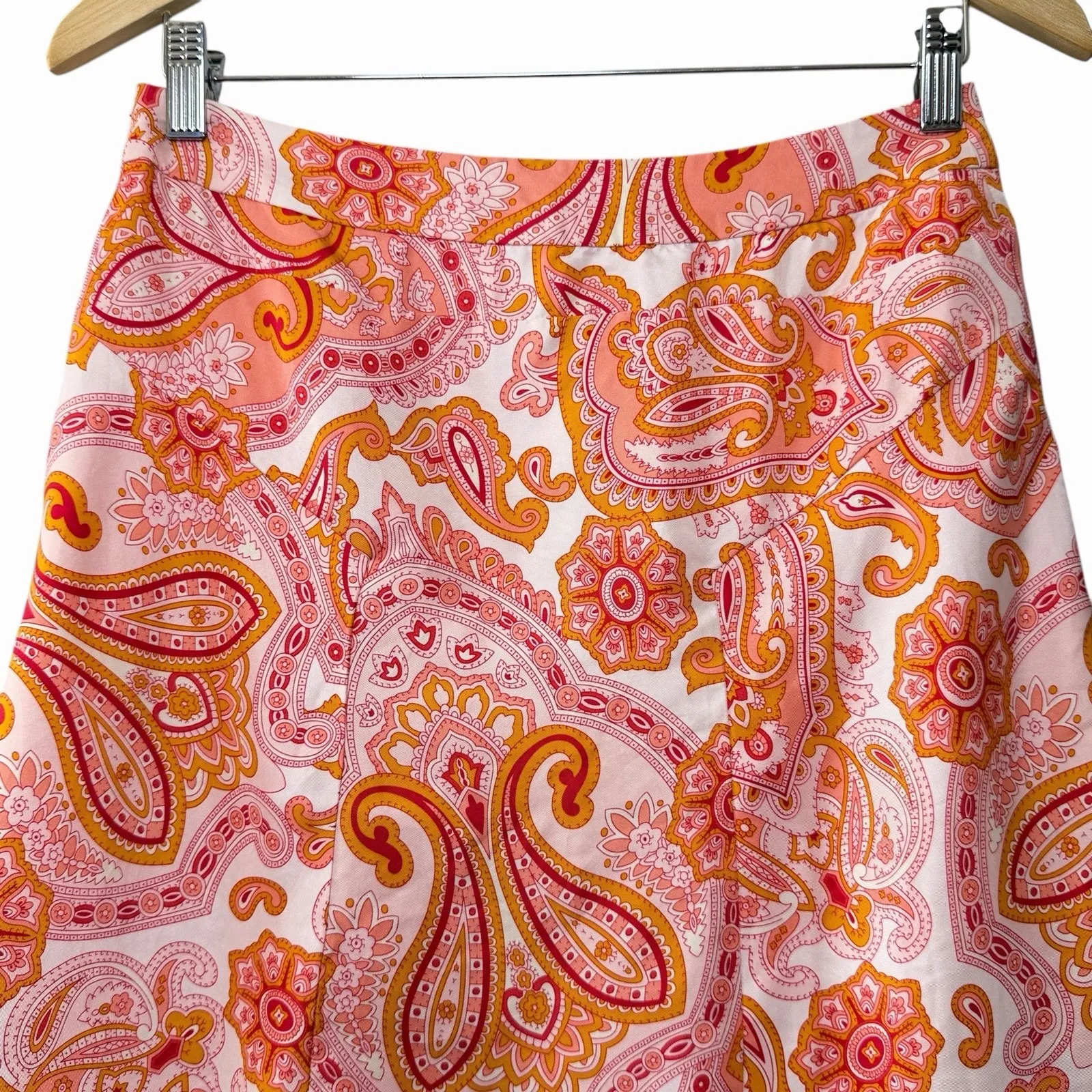 Banana Republic 100% Silk Paisley A-Line Mini Skirt Pink Orange Lined Size 2 - Image 8