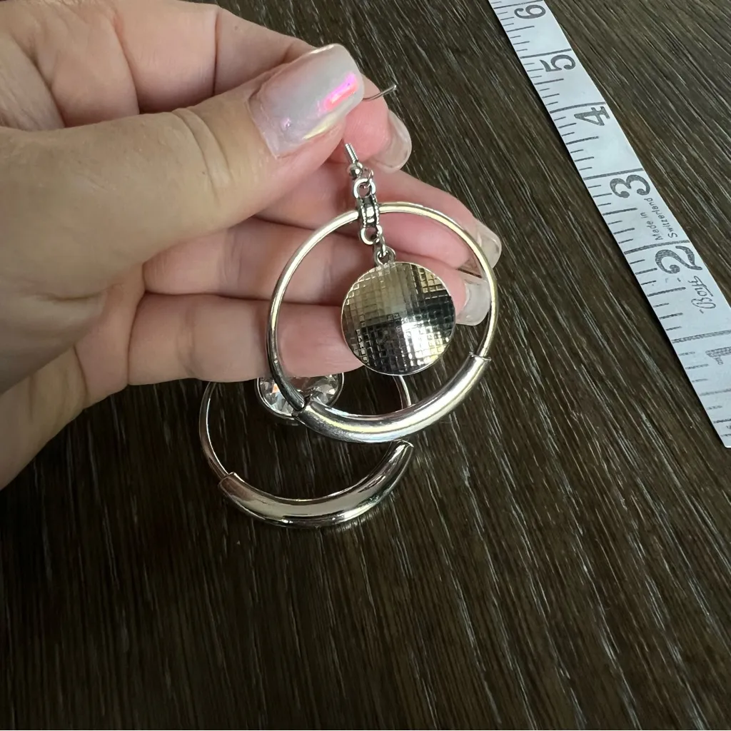 Custom Jewelry Set chunky earrings and cuff bracelet, faux pearls and rhinestone Silver - Image 6