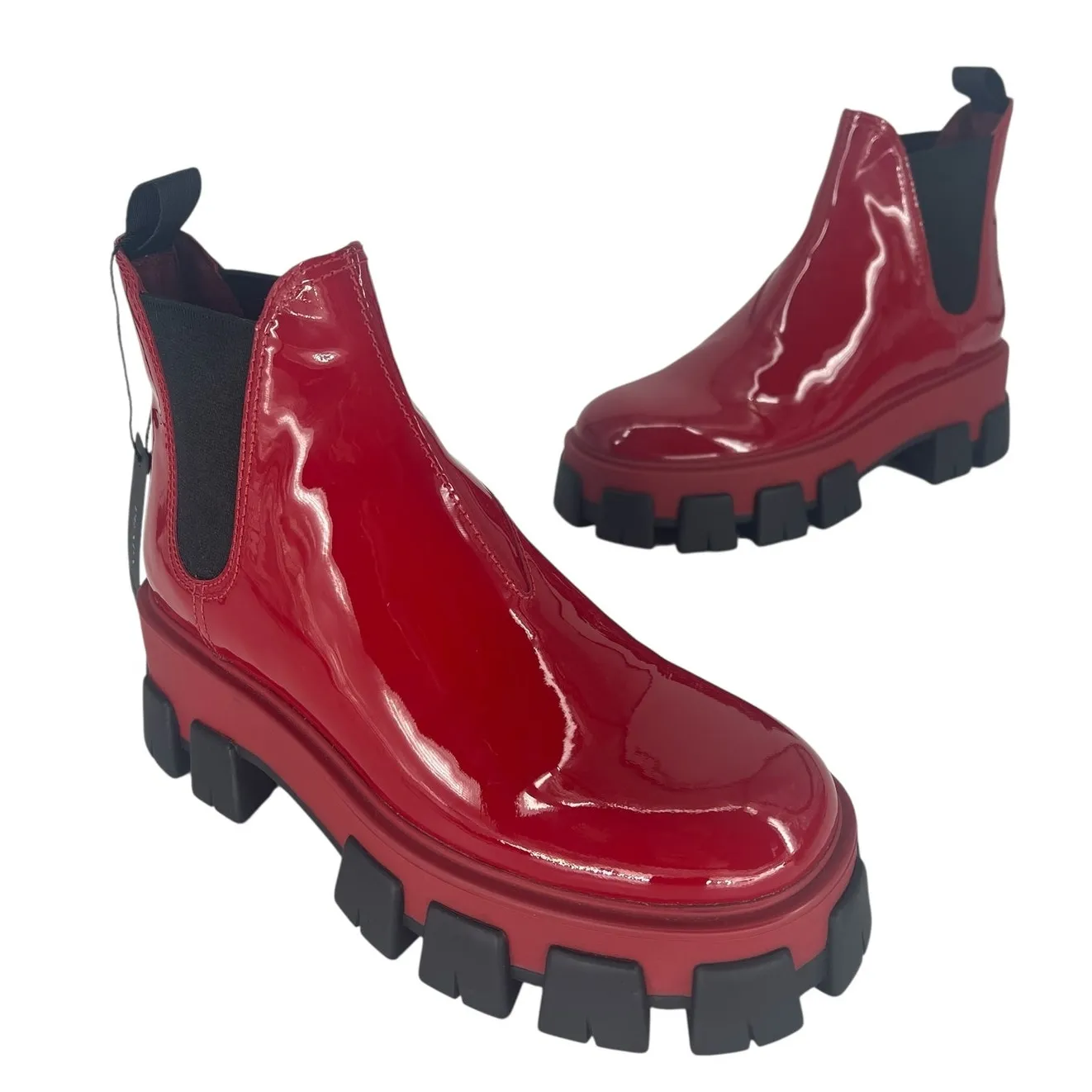 Prada Patent Leather Monolith Booties in Rosso Red - Image 5