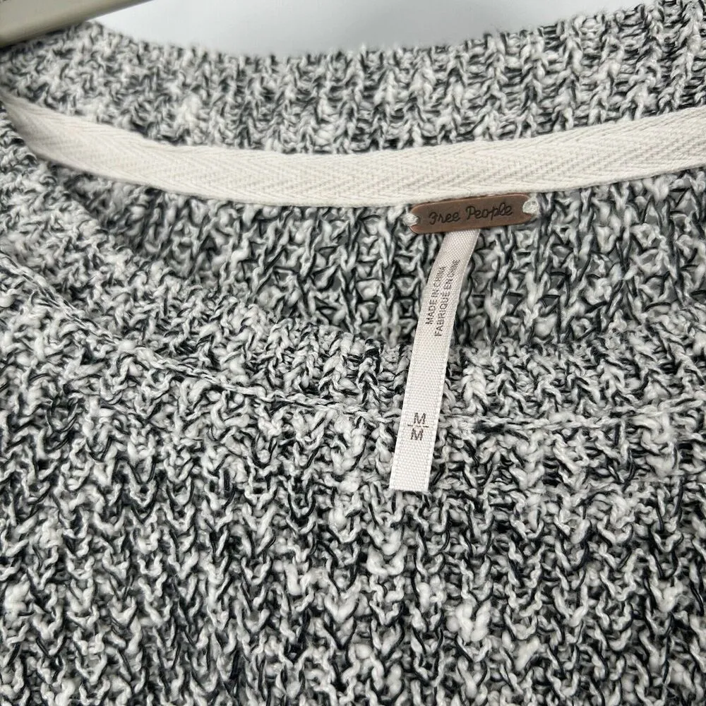 Free People Electric City Sweater Marled Black Pullover Knit Crew Neck Size M - Image 10