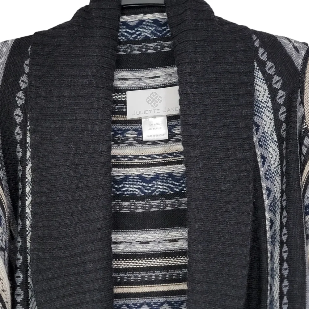 Juliette Jake Wool Blend Waterfall Open Heavy Cardigan Sweater Womens Size Small Black - Image 3