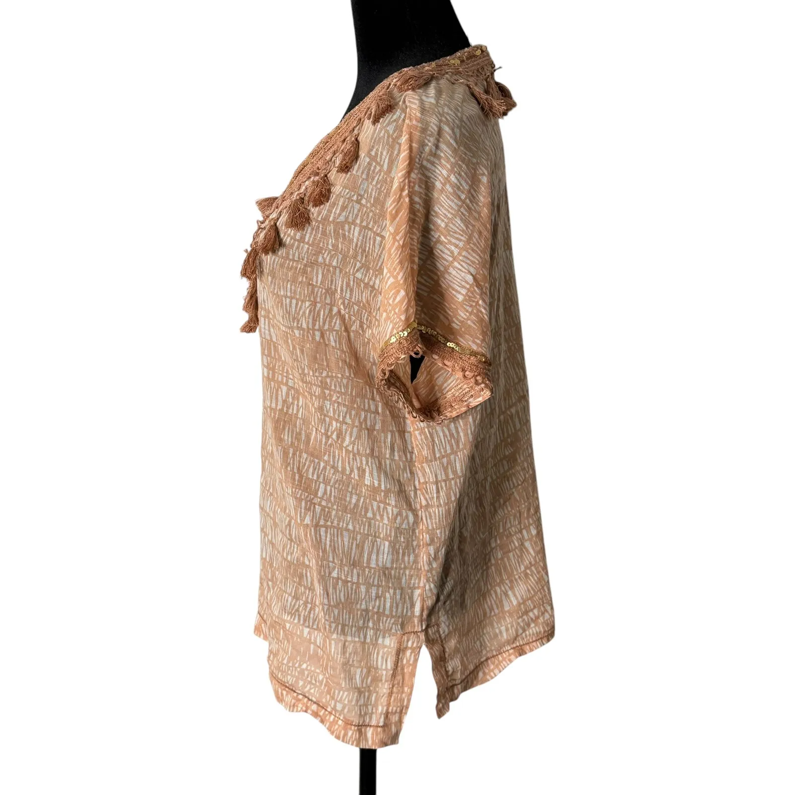 J. Crew‎ Tunic Top Womens 8 Tassel Fringe Beach Resortwear Sequins BOHO Vacation - Image 5