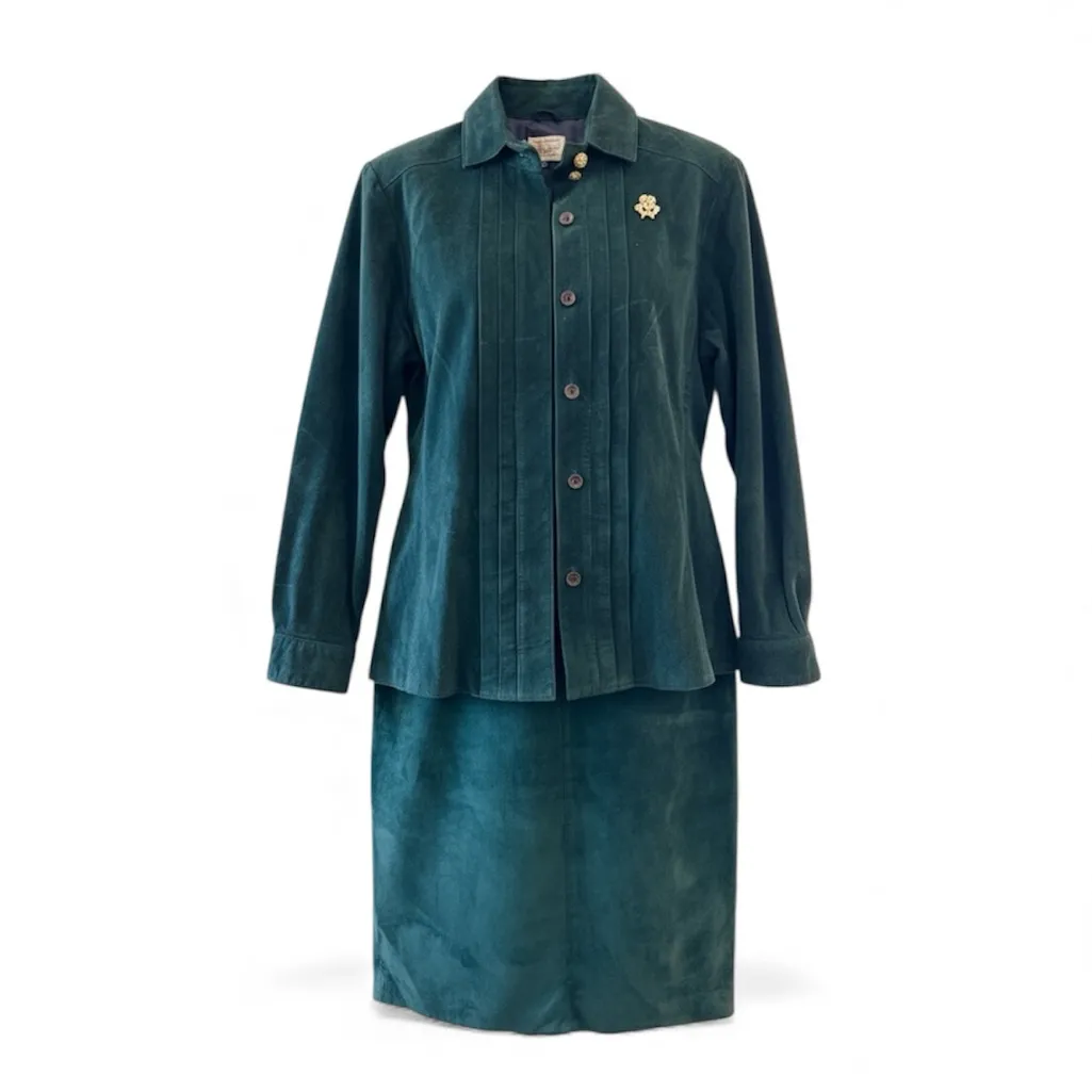 VTG Georgetown Leather Emerald Green Western Style Suede Suit Skirt, sz. 5/6 - Image 14