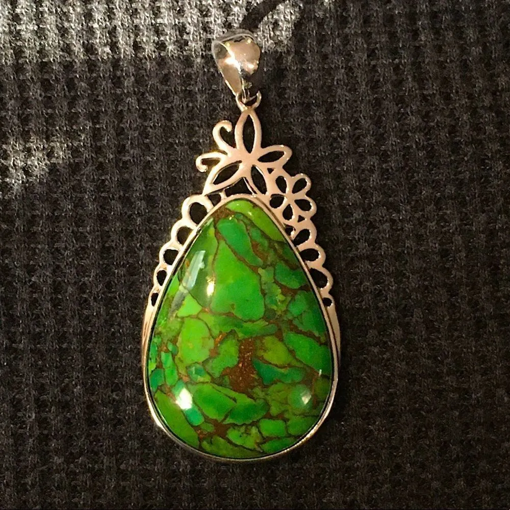 Copper Infused Green Turquoise Sterling Silver Pendant - Image 9
