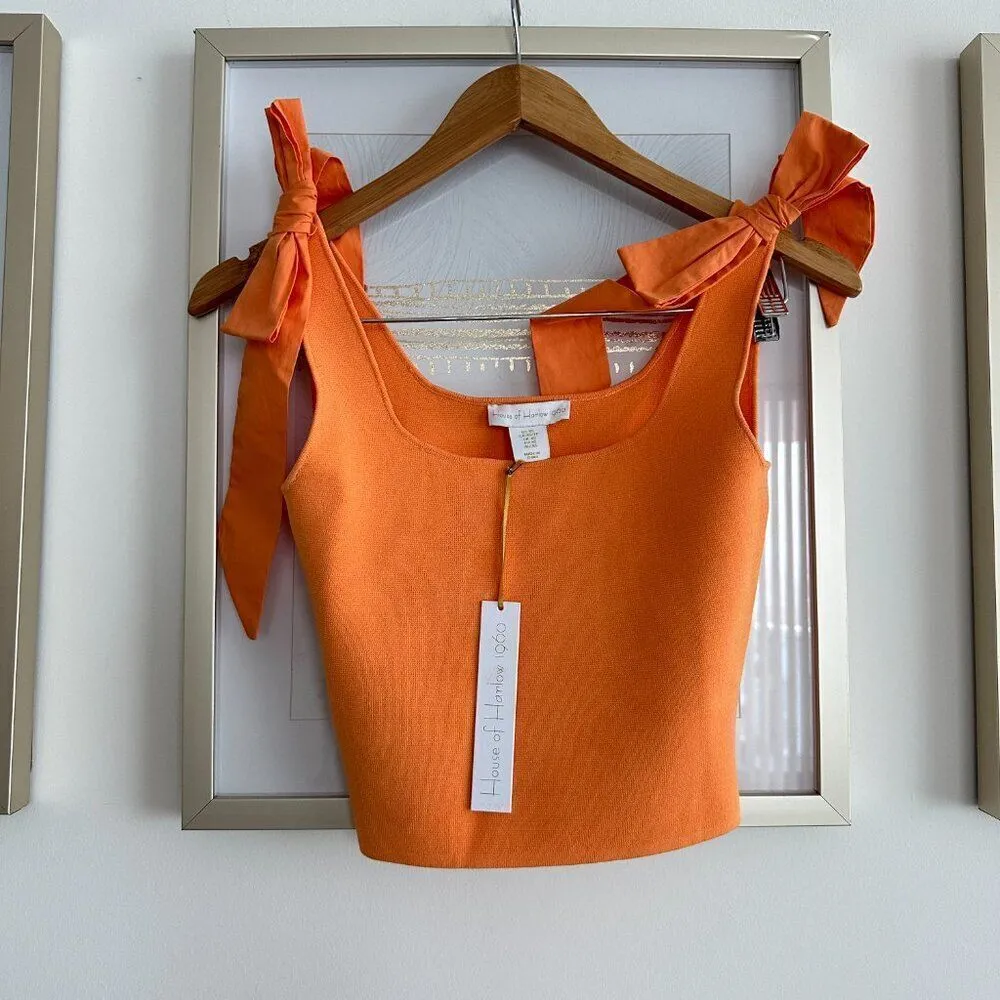 NWT House of Harlow x Revolve orange bow tie knit top Orange Size XS - Image 3