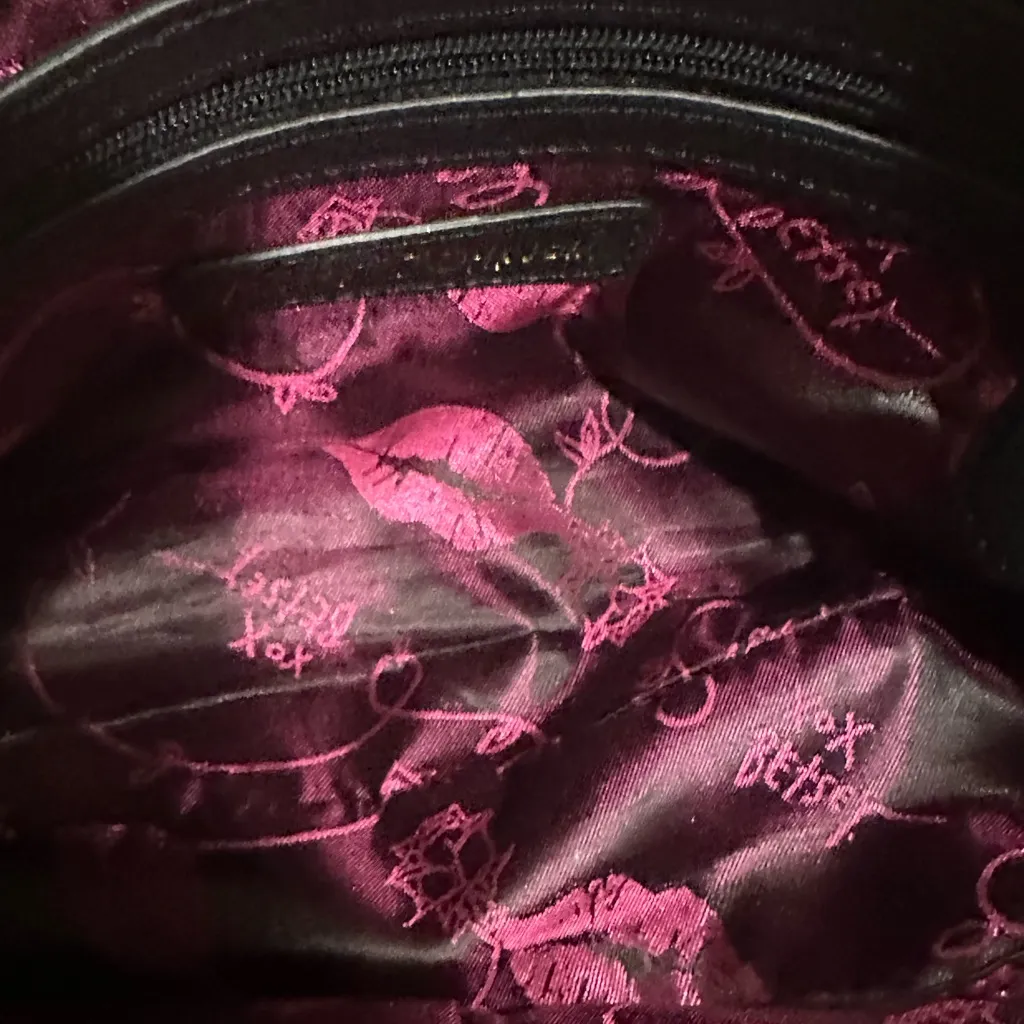 Betsey Johnson Black and Pink Floral Bow Clutch - Image 3