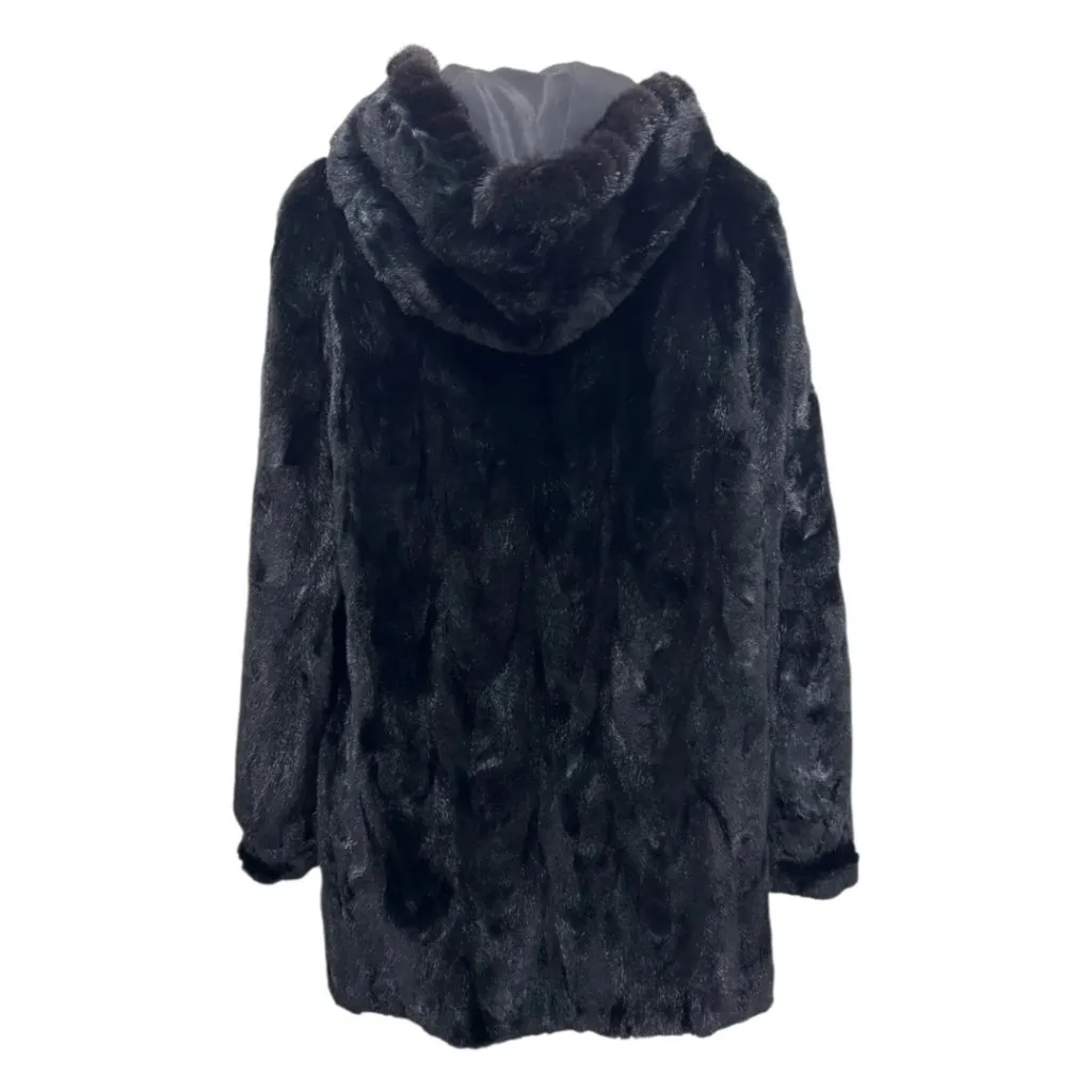 Saks Fifth Avenue Black Mink Fur Coat Removable Hood Size 8 - Image 4