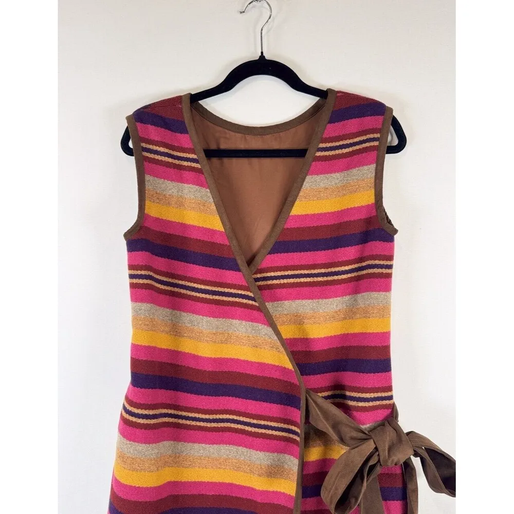 Ann Mashburn Women Vest Sweater Pink Wool Striped Cashmere Sleeveless Wrap Small - Image 6