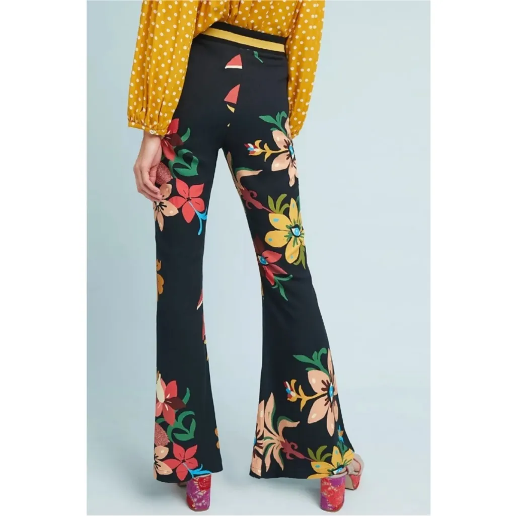 Farm Rio Calla Flared Pants Black Floral Size XS Anthropologie - Image 13