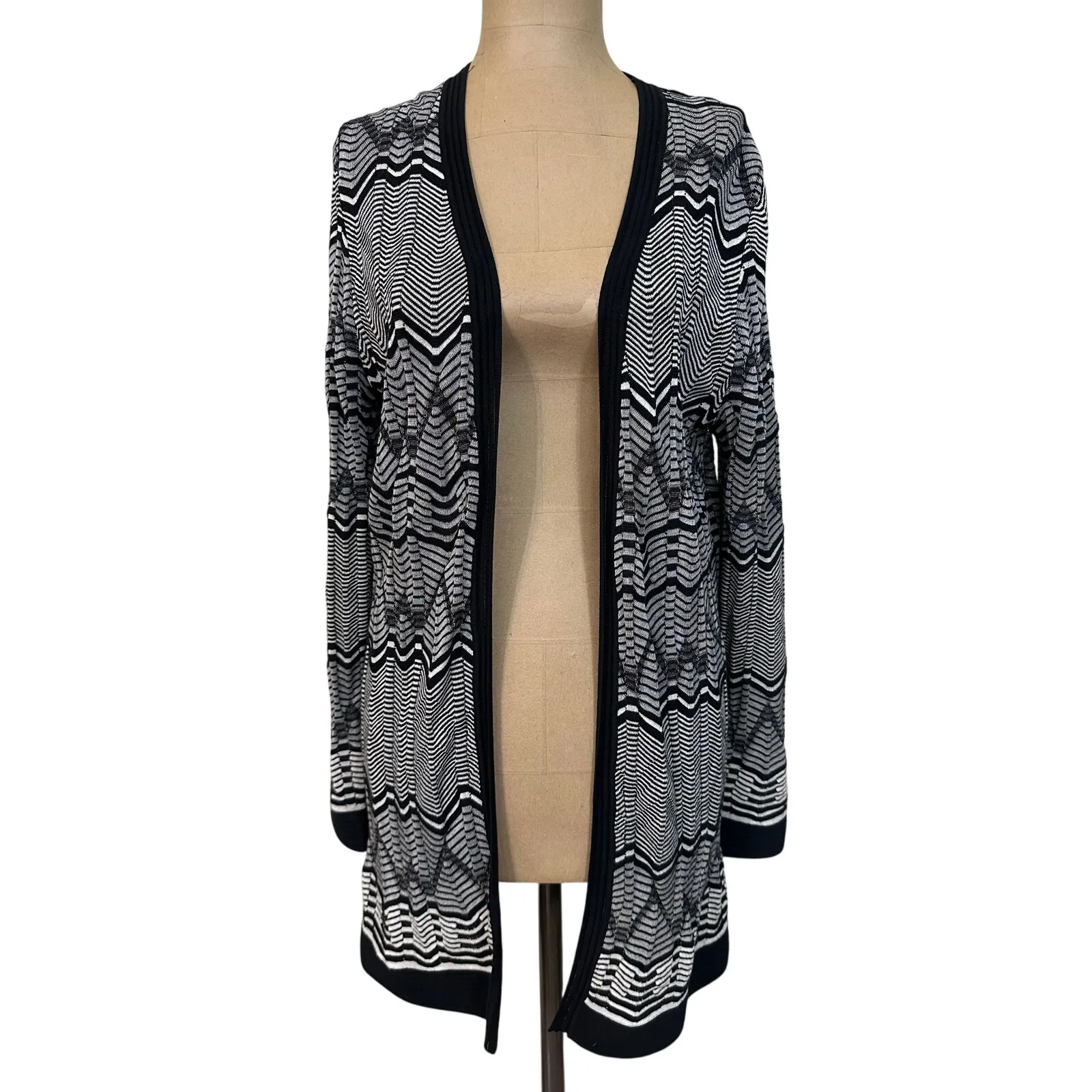 Missoni Cardigan Black & White Zig Zag Woven Open Front Long Sleeve size Large - Image 3