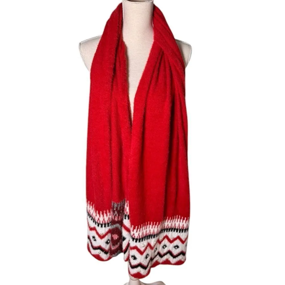 Boston Proper Pearl Embellished Scarf Red Multi - Image 2