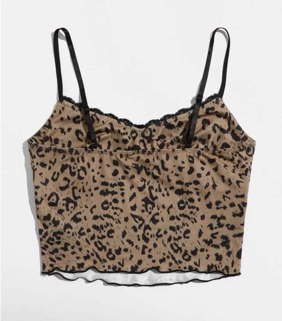 Shein brown and black cheetah print lace cami top  - Image 3