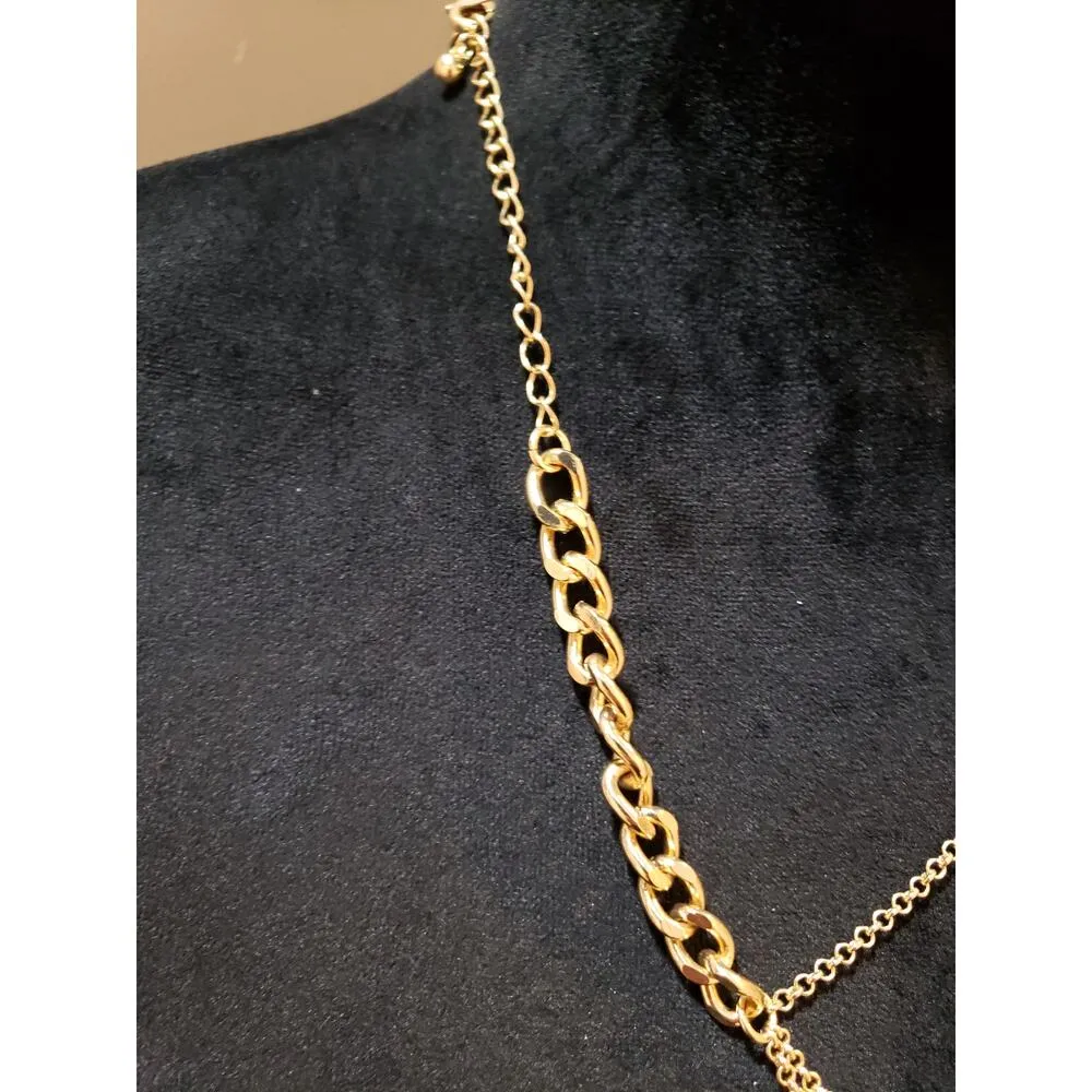 Women Gold Tone 3 Strand Olive Faux Pearls Coins Drop Statement Necklace Jewelry - Image 6