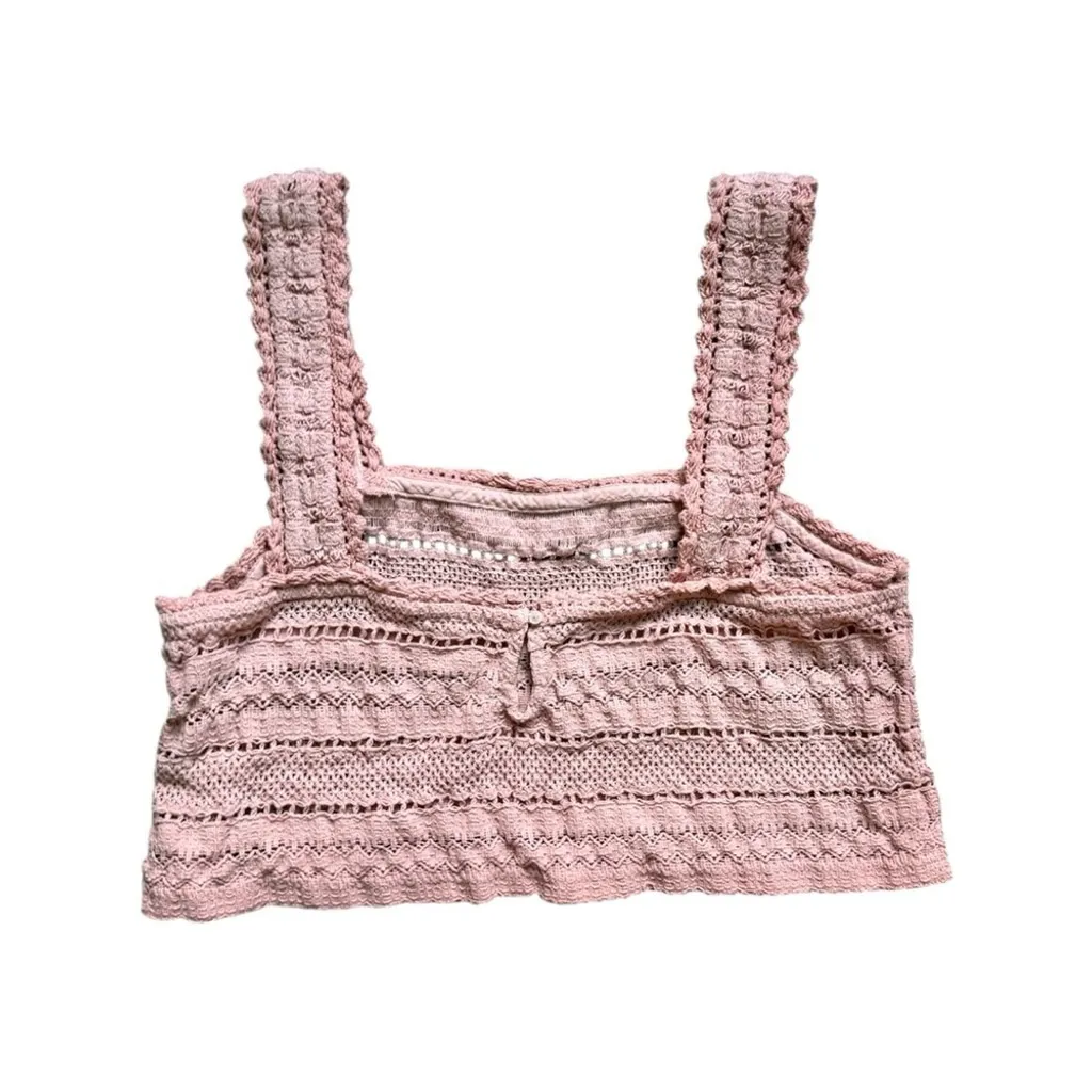 Aerie Crochet Textured Crop Top Tank Rosy Pink Size Large Boho Cottagecore - Image 6