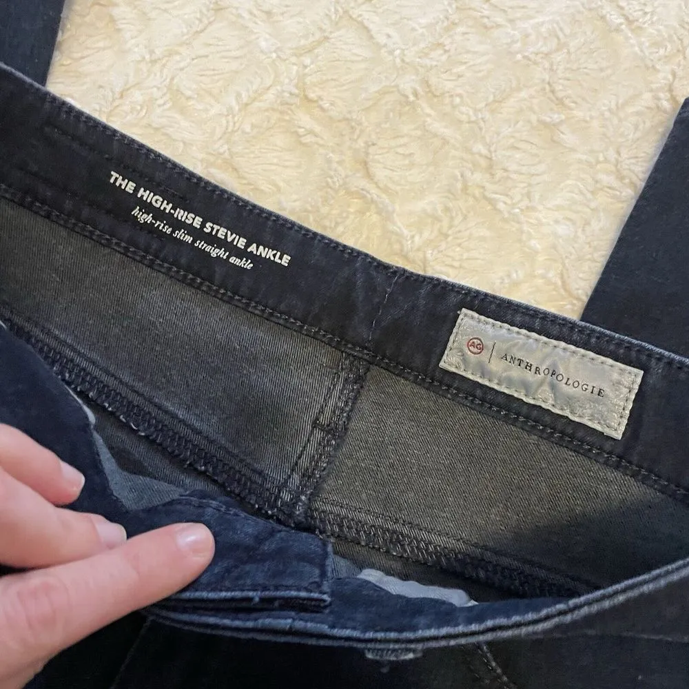 AG‎ Anthropologie High Rise Dark Wash Stevie Ankle Jeans 26R Slits At Bottom - Image 3