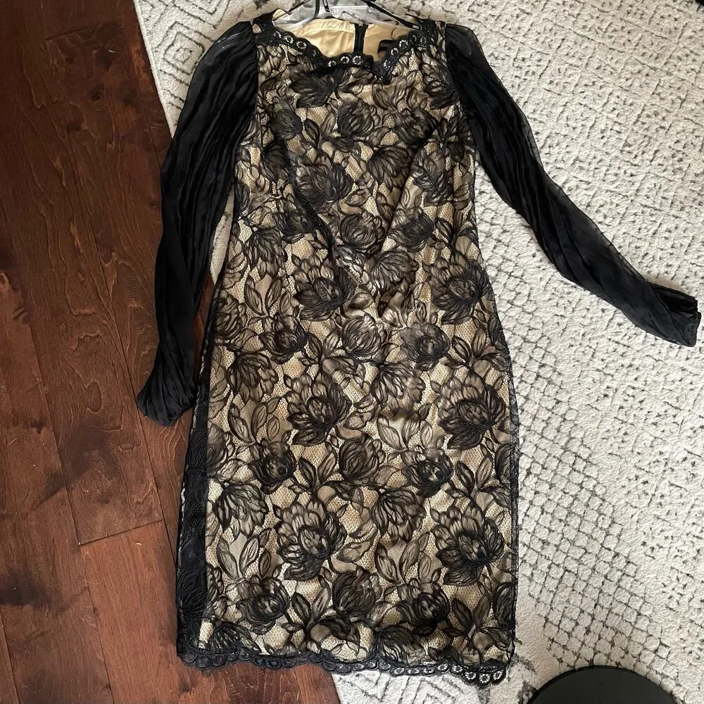 New nwt tadashi shoji designer black cream lace formal cocktail dress size 12 - Image 2