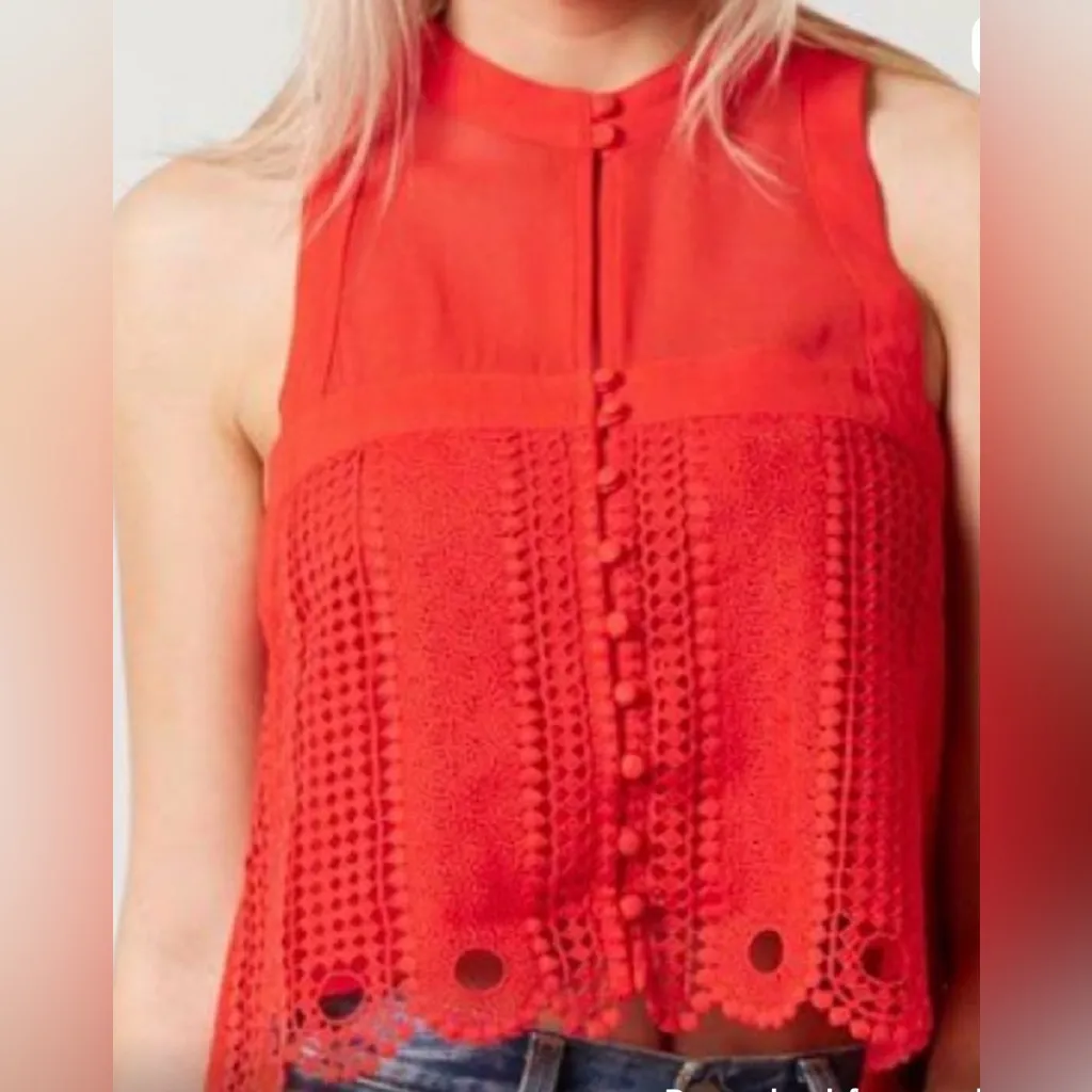 Free People Red Lace Tank Top Size M - Image 7