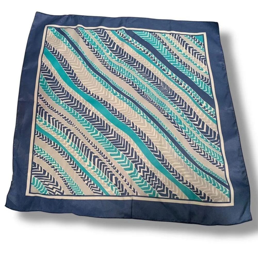 Vintage Totes Rain Scarf Water Repellent Acetate Crepe Blue Teal Beige Accessory Tan - Image 6