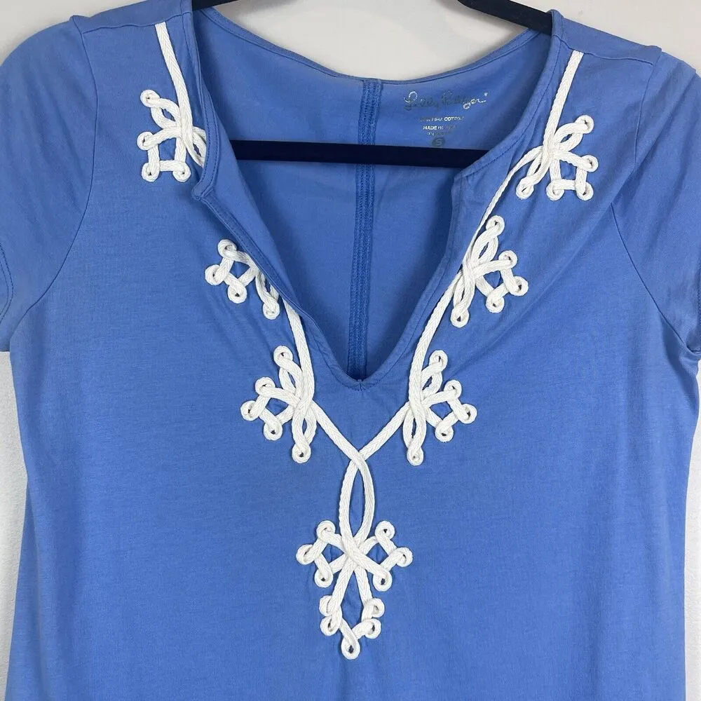 Lilly Pulitzer Womens Brewster Mini Dress Small Blue Pima Cotton Preppy Beachy - Image 2