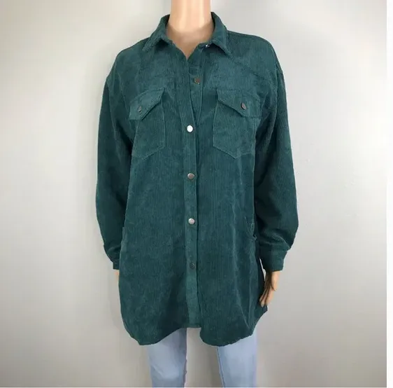Pocketed button down corduroy shacket Green - Image 5