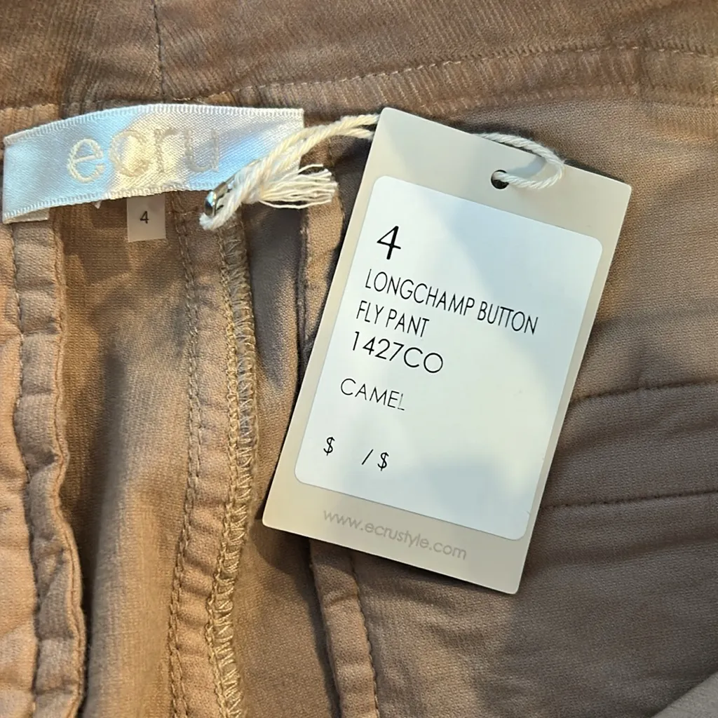 Ecru NWT Longchamp Button Fly Corduroy Pant in the color Camel Size 4 - Image 7