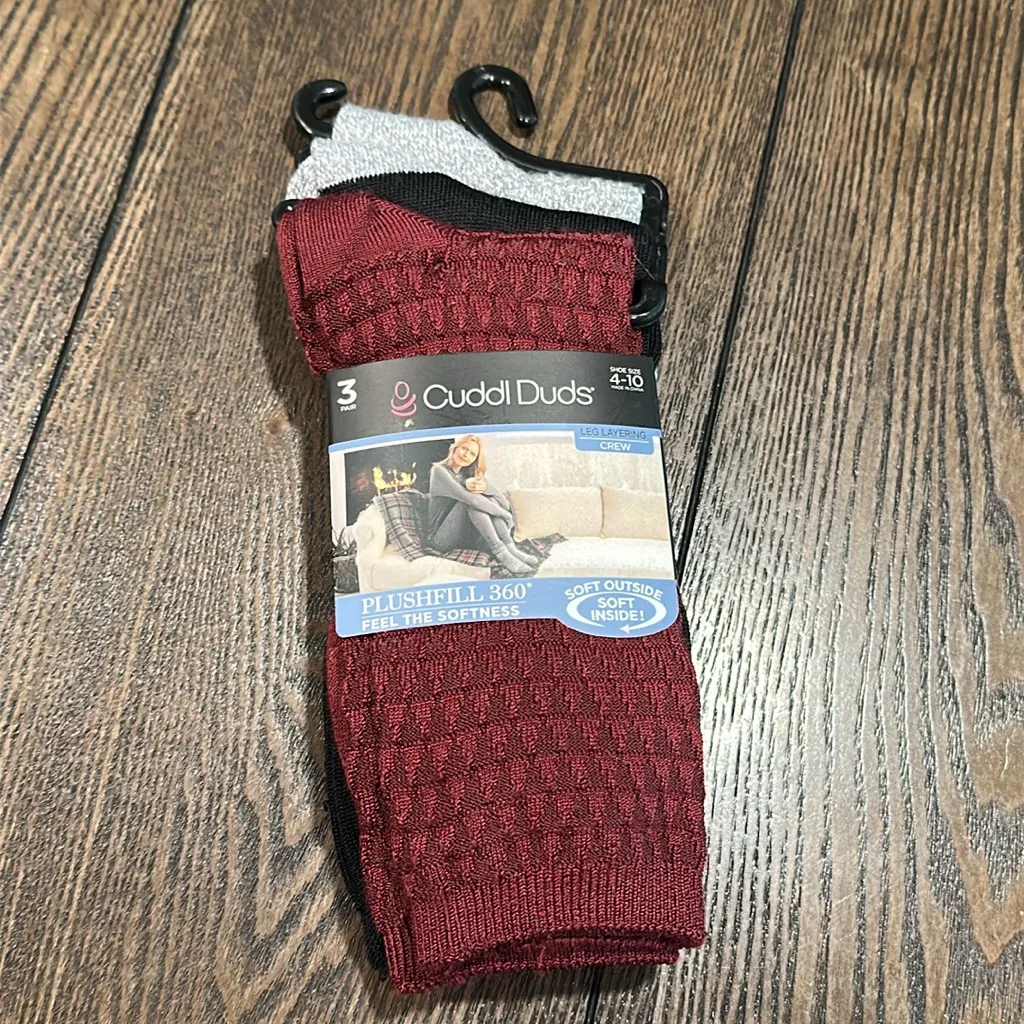 Cuddl Duds Plushfill 3-Pack Midweight Falling Rain Texture Crew Socks NEW - Image 2