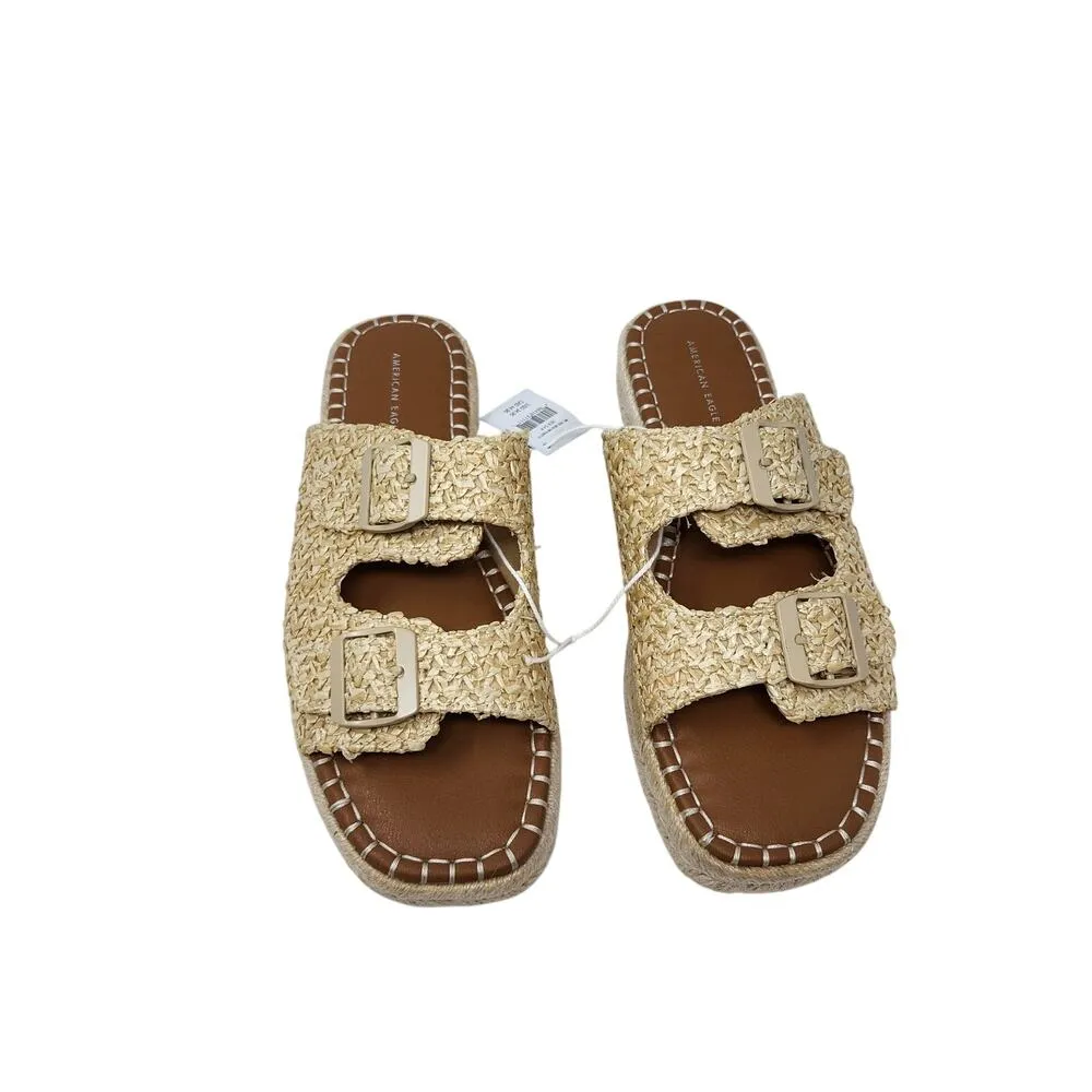 American Eagle Crochet Strap Open Toe Flat Boho Slide Sandal Slip On Brown Sz 8 - Image 2