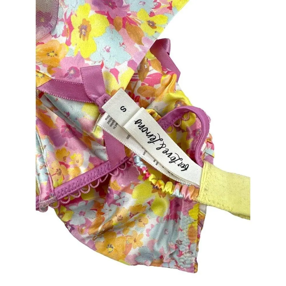 For Love & Lemons - Floral Puff Sleeve Open Back Crop Top in Pink & Yellow - Image 4