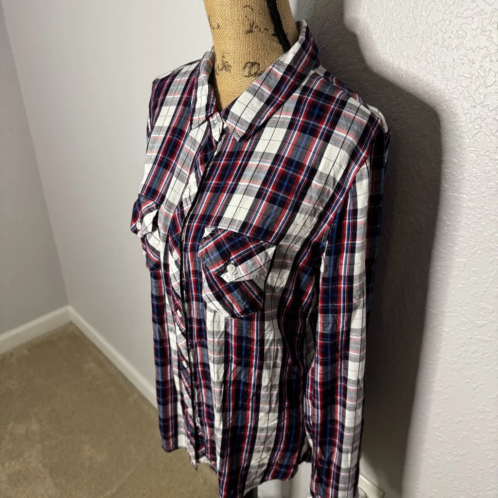 Rails Red Blue Plaid Button Down Shirt Size M Casual Boyfriend Fall Outdoor Boho - Image 2