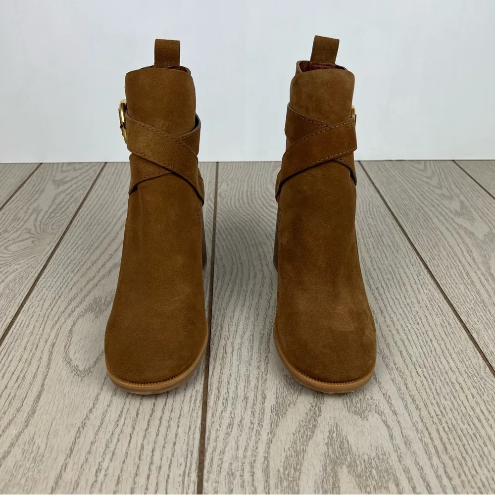 See by Chloé Suede Buckle Ankle Booties 36.5 Tobacco (Tan) & Goldtone Metal $525 - Image 2