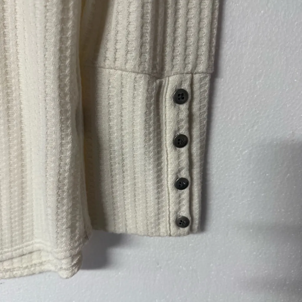 Chaser Shirt Women Size L Ivory Waffle Knit Thermal Button Cuff Tunic Scoop Neck - Image 11