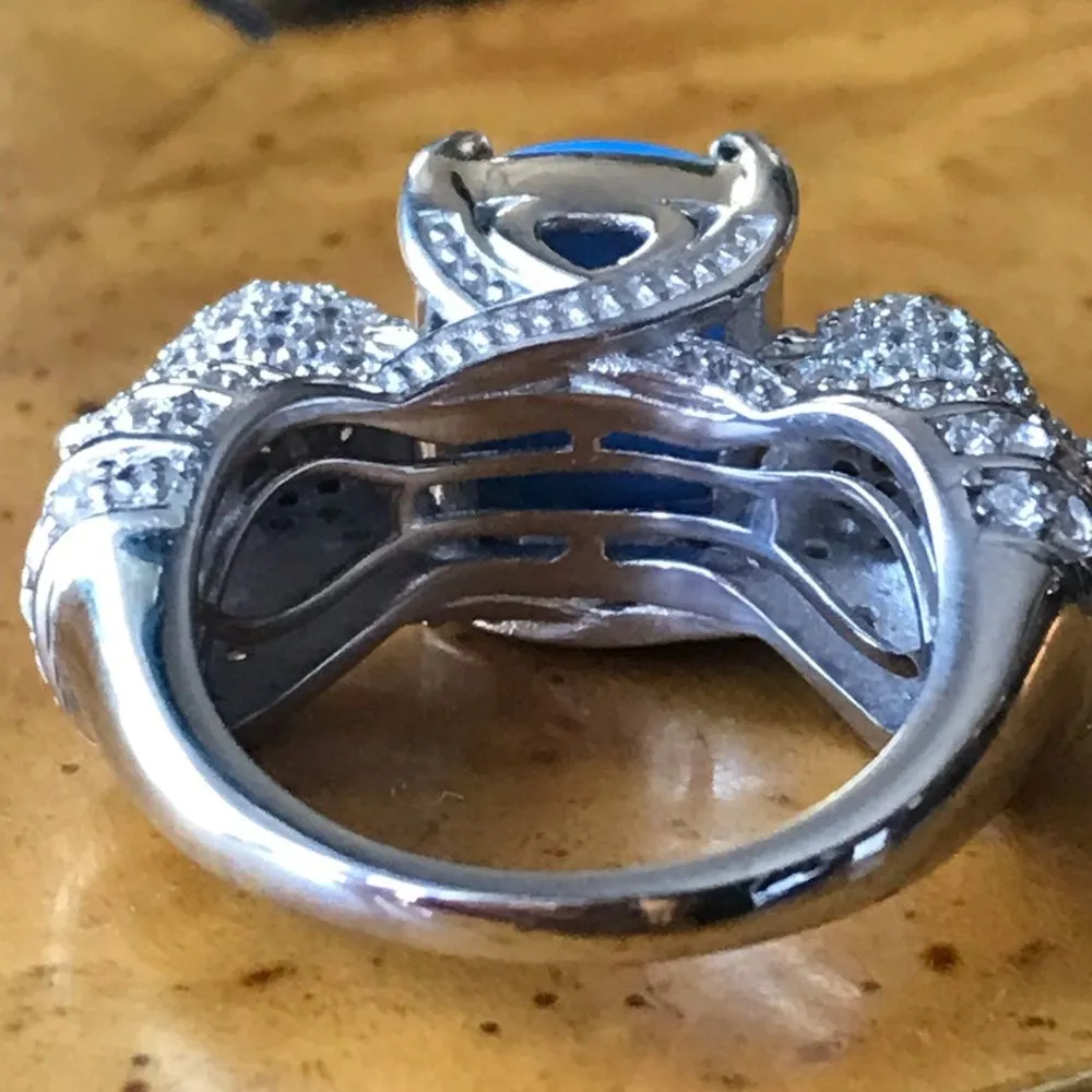 Natural Ceruleite Sterling Silver Seahorse Ring Size 7 Blue - Image 3