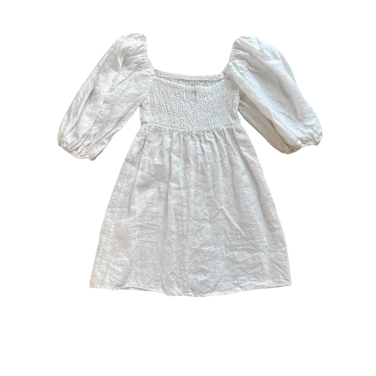 Tuckernuck Annie Smocked Puff Sleeve Dress Size Small White 100% Linen Elegant - Image 6