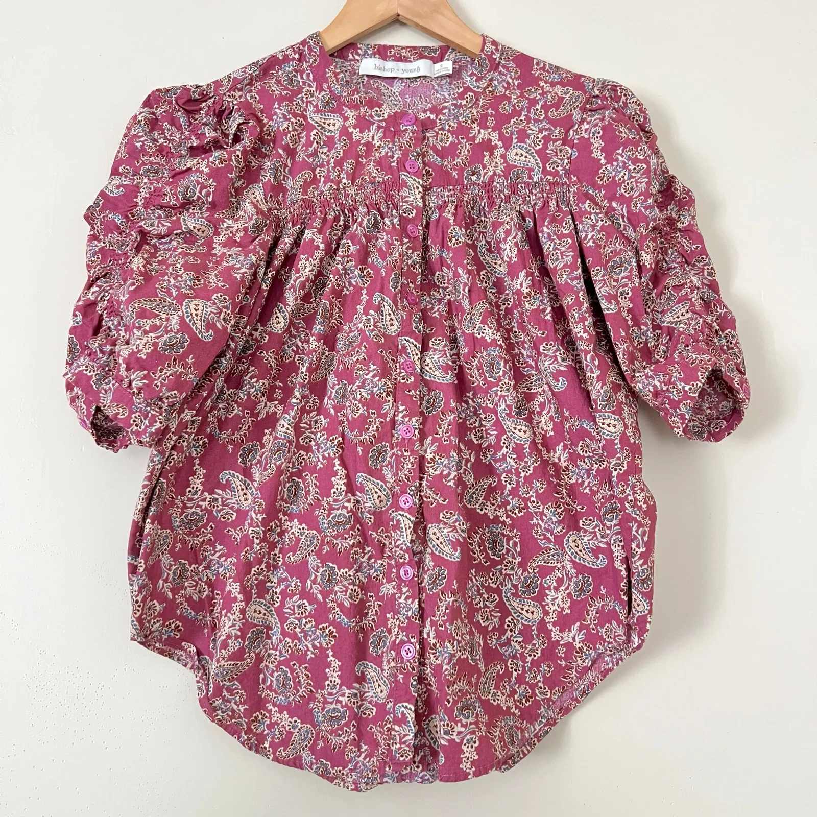 Anthropologie bishop + young Rachel Ruched-Sleeve Women's Blouse Top Shirt S - Image 4