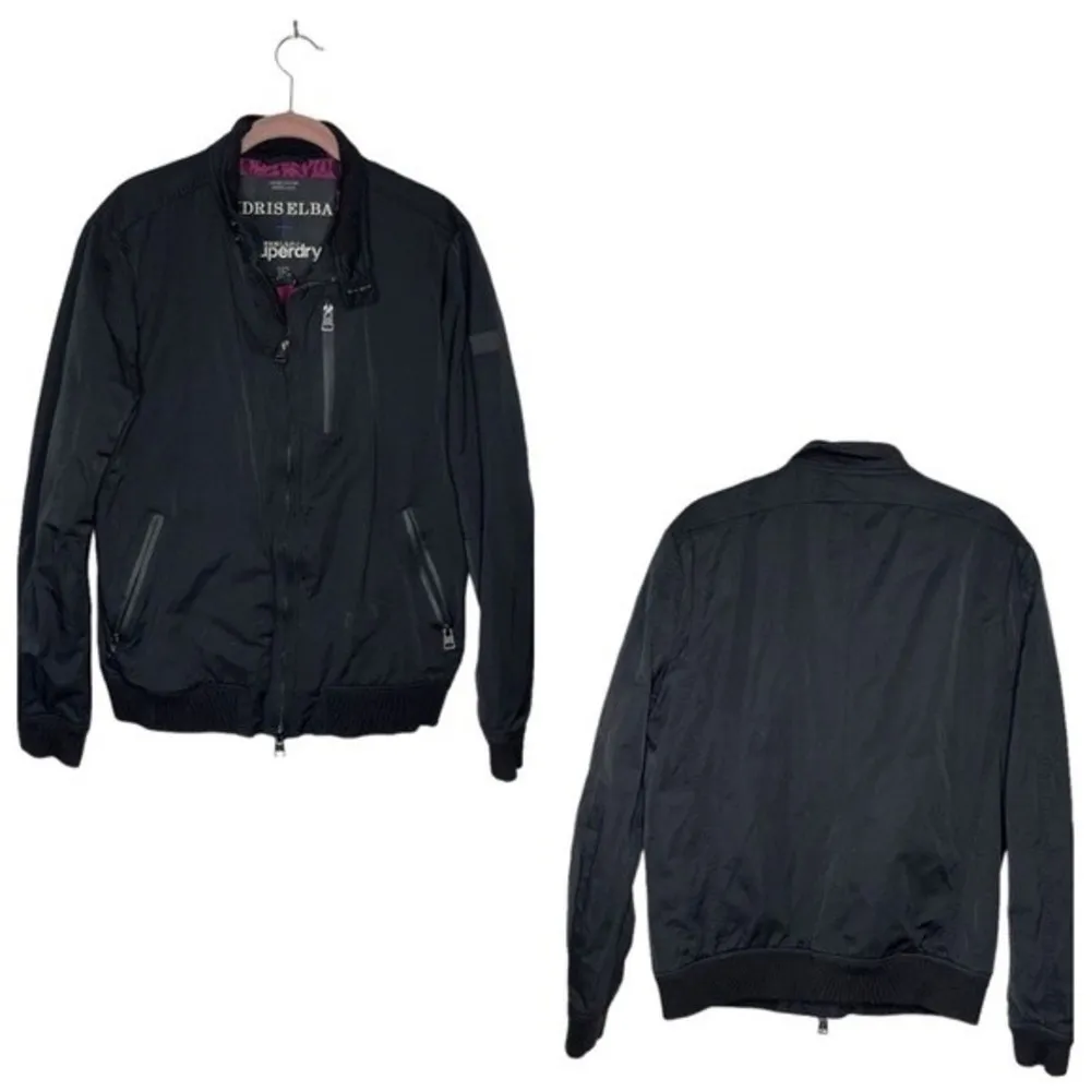 IDRIS ELBA + SUPERDRY Collab Black Jacket Purple Lining Zippered Pockets - Image 8