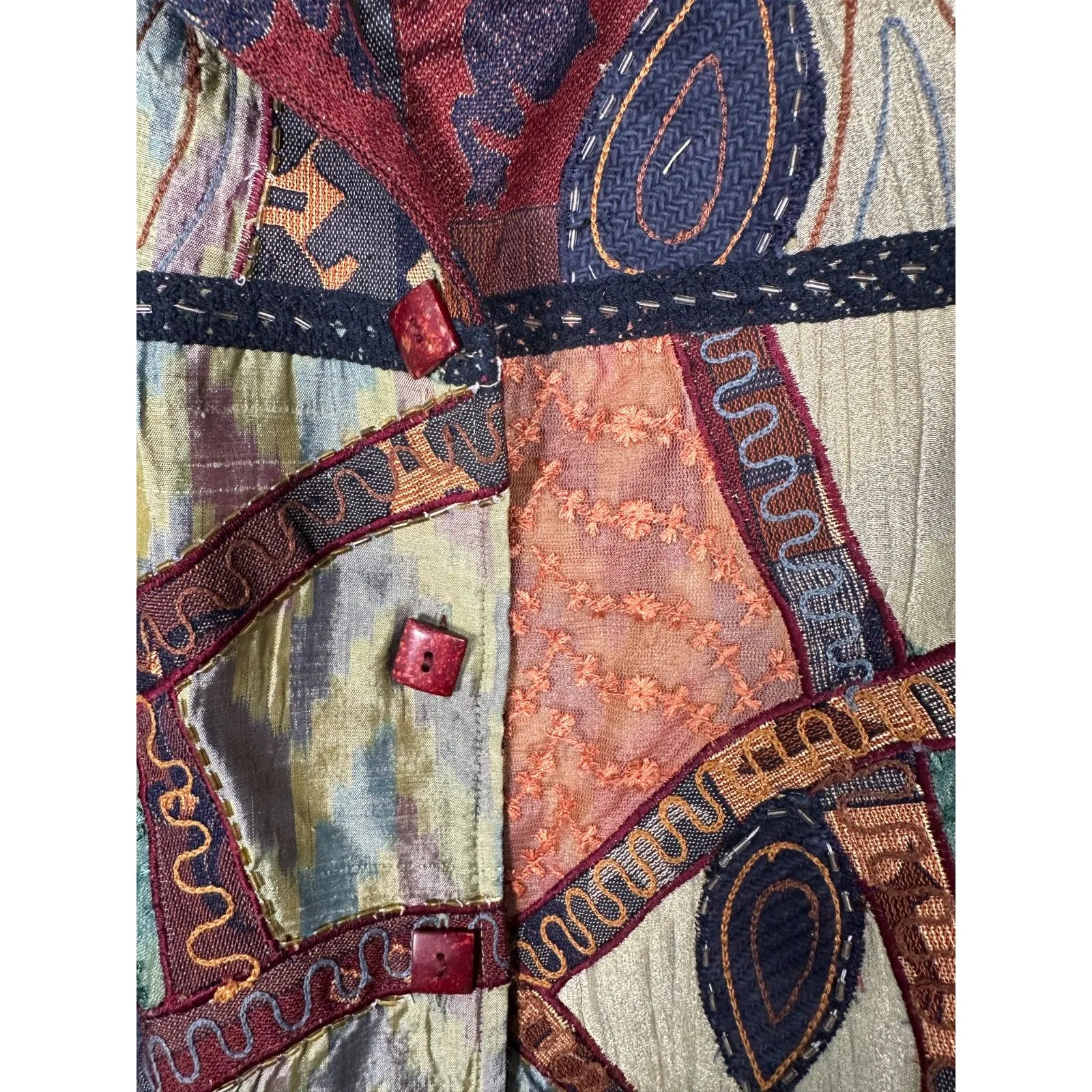 Sharon Anthony Vintage Silk Art to Wear Lace Embroidered Beaded Jacket Size 2X - Image 3