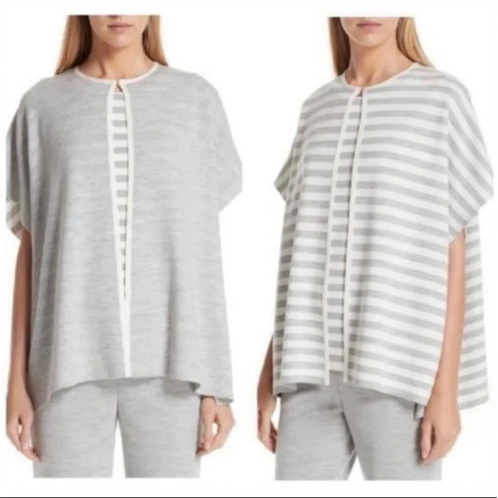St. John Gray White Wool Blend Striped Reversible Cape Sz S - Image 2