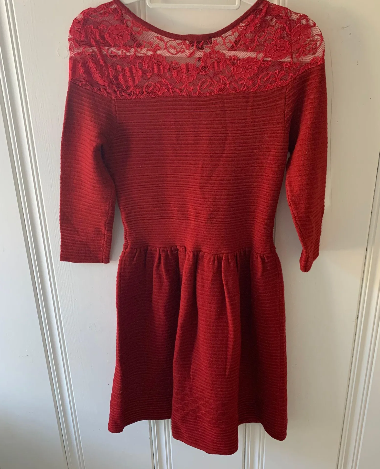 Red Sweater Lace Fit & Flare Dress - Image 2